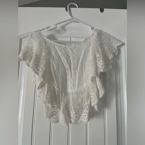 Altar'd State White Ruffled & Lace Crop Top